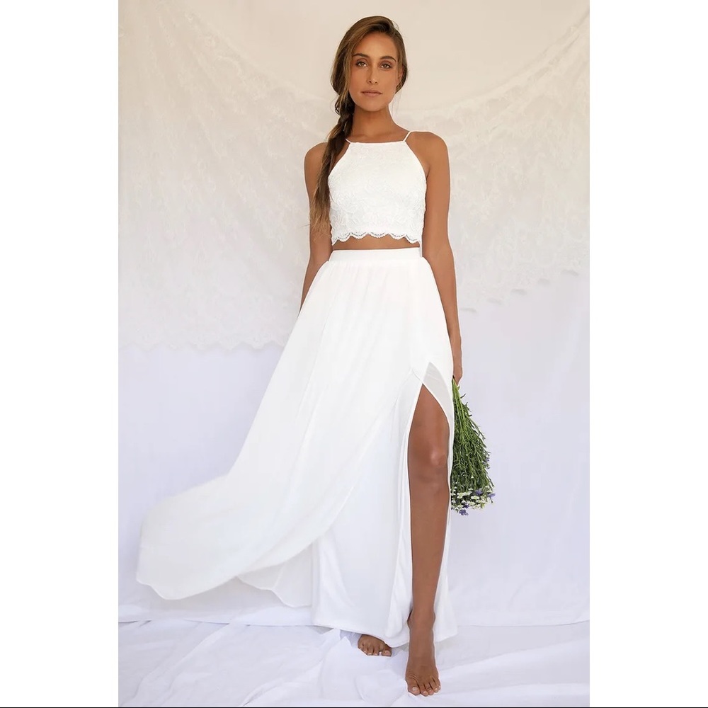 Lulus Midnight Memories White Lace Two-Piece Maxi